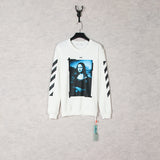 Off White Long Sleeve Round Neck Sweater Autumn And Winter Mona Lisa Pattern Crew Neck Pullover Sweatshirt