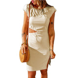 Nina Parker Dresses Short Skirt Solid Color Slim-Fit Hollow-out Split Dress