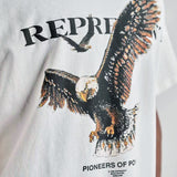 Present T Shirt Eagle Print Distressed Loose Hip Hop round Neck Couple