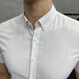 Men's Shirt Vertical Stripe Printed Slim-Fit Short-Sleeved Shirt