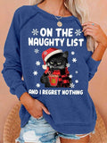 Black Christmas Sweater Women's Printed Loose round Neck Sweater