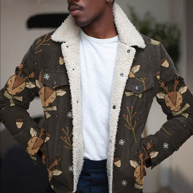 John Dutton Jacket Autumn and Winter Men's Coat Christmas Elk Printing Men's Jacket