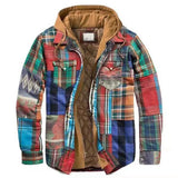 Mens Flannel Jacket with Hoodie Thickened Cotton-Padded Coat Printing Hooded Hooded Jacket Coat Shirt Men