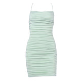 Bella Hadid Dress Sexy Backless Tight Pleated Suspender Dress