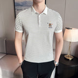 Men Polo Shirts Striped Embroidered Half Sleeve Lapel T-shirt