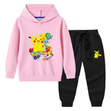 Children Pokemon Pikachu Hoodie & Pant Set Hooded Sweater Trousers Two-Piece Baby Cotton Sweater Set