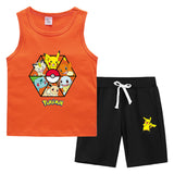 Children Pokemon Pikachu Tshirts & Shorts Summer Vest Middle Pants Sports Casual Thin Two Pieces