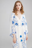 Women Dresses Flower Embroidered V-neck Large Bell Sleeve Maxi Dress