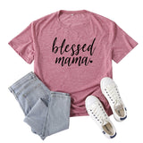 Boy Mama T Shirts Blessed Mama Letter Print Short-Sleeve T-shirt