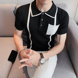 Men Short Sleeve T-Shirt Knitted Lapel T-shirt