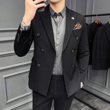 Double Brewed Seersucker Suit Men's Suit Set Slim Striped Casual