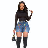 Women Plus Size Denim Shorts Slim-Fit Lace Up Denim Shorts