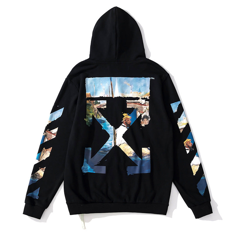 Off White Zipper Hoodie Spring and Autumn Monet Oil Painting Zipper Cardigan Hoodie Coat