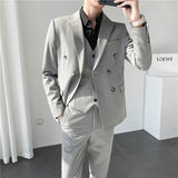 Double Brewed Seersucker Suit Men's Slim Fit Casual Formal Wear Three-Piece Suit