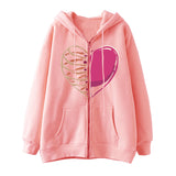Skeleton Hoodie Winter Fleece Women's Long Sleeve Hoodie Heart-Shaped Clothes Printed Zipper