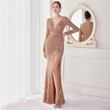 Sequin Evening Dress Elegant Long Style Long Sleeve Sequined Evening Dress