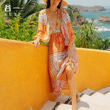 Beth Dutton Bohemian Dress Winter Autumn Midi Dresses V-neck Printed Casual Dress