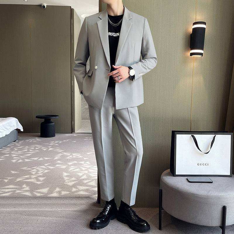 Double Brewed Seersucker Suit Spring Men Leisure Suit