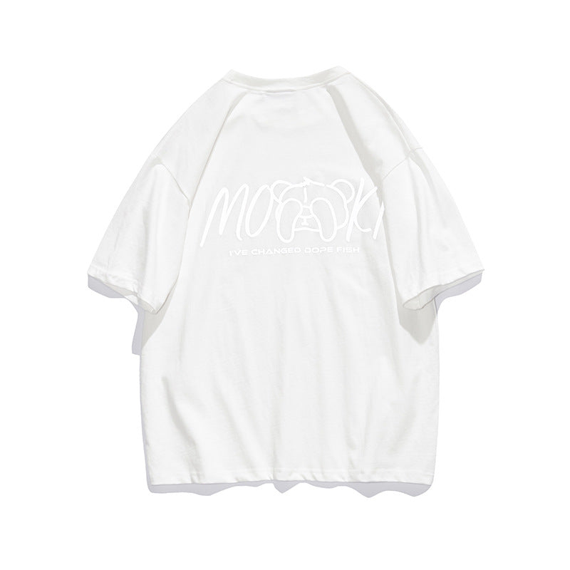 Men's T-shirt Cartoon Bear Short Sleeve T-shirt Men's High Street Loose Trendy Reflective Half Sleeve