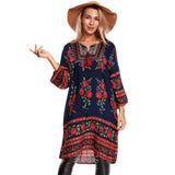 Beth Dutton Bohemian Dress Winter Autumn Midi Dresses Retro Cropped Sleeves V-neck Printed Dress for Women
