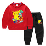 Children Pokemon Pikachu Hoodie & Pant Set Two-Piece Solid Color Baby Cotton Sweater Set