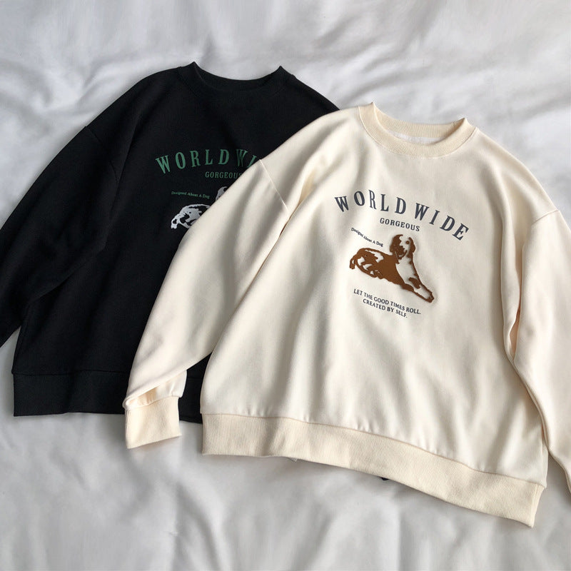 Diana Harvard Sweatshirt Cartoon Towel Embroidery Letter Printed Sweatshirt Female Leisure Pullover