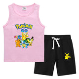 Children Pokemon Pikachu Tshirts & Shorts Vest Middle Pants Sports Casual Thin Two Pieces