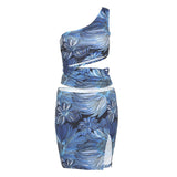 Women Top & Skirt 2 Piece Set Spring and Summer Sexy Hollow T-shirt Slim Print Skirt Suit