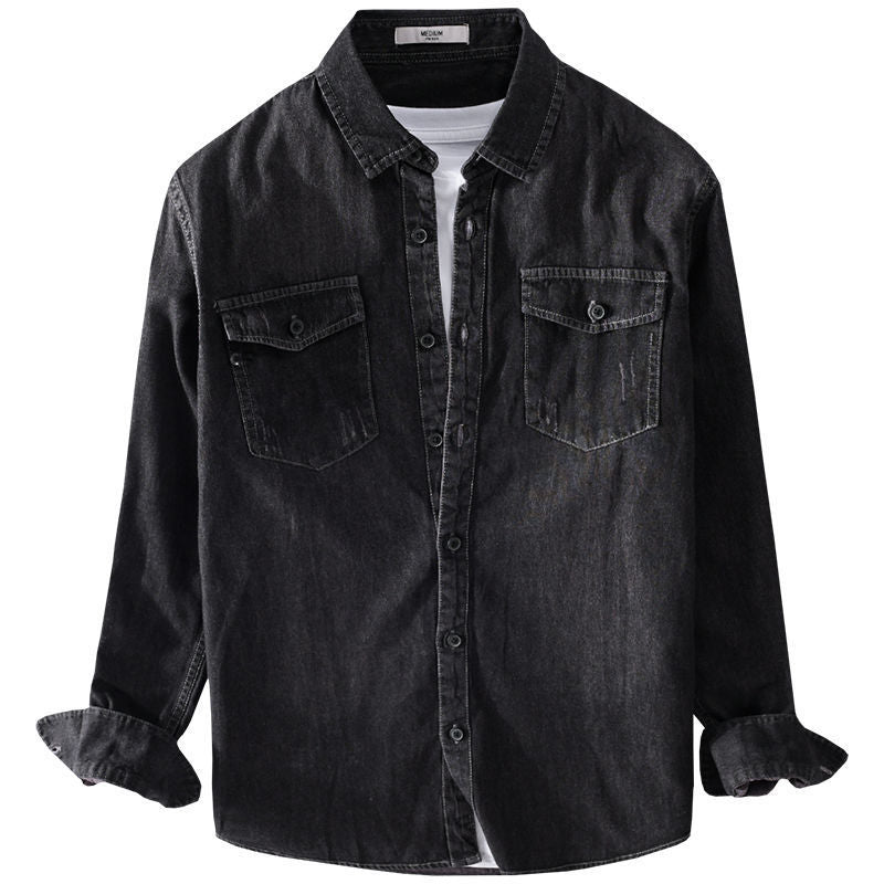 Denim Shirts Spring and Autumn Denim Shirt Men's Long Sleeve Loose Casual