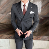Double Brewed Seersucker Suit Men's Three-Piece Suit Slim Fit