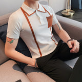 Men Short Sleeve T-Shirt Knitted Lapel T-shirt