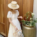 Fairy Dress French Style Temperament White Dress Women's Summer Retro Gentle Style Jacquard Puff Sleeve