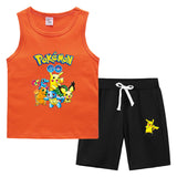 Children Pokemon Pikachu Tshirts & Shorts Vest Middle Pants Sports Casual Thin Two Pieces