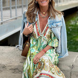Women Bohemian Dress Women's Summer Middle-Sleeve Floral-Print Dress