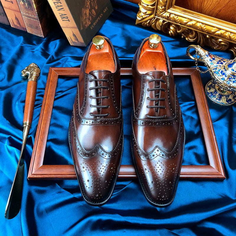 Indo Western Shoes Vintage Men's Hand-Rub Color Carved Oxford Shoes