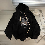 Harvard Sweatshirt Letter Embroidery Cartoon Printed Black Hooded Velvet Padded Thickened Sweater