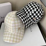 Vintage Check Baseball Cap Plaid Rhinestone