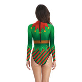 Ugly Christmas Sweater Autumn Long Sleeve Zipper Women's Sports Indoor Swimsuit