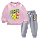 Children Pokemon Pikachu Hoodie & Pant Set Fleece Lined Padded Warm Keeping Winter Clothes Sweatershirt Suit