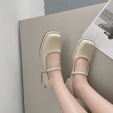 Nude Block Heel Sandals Vintage Leather Shoes