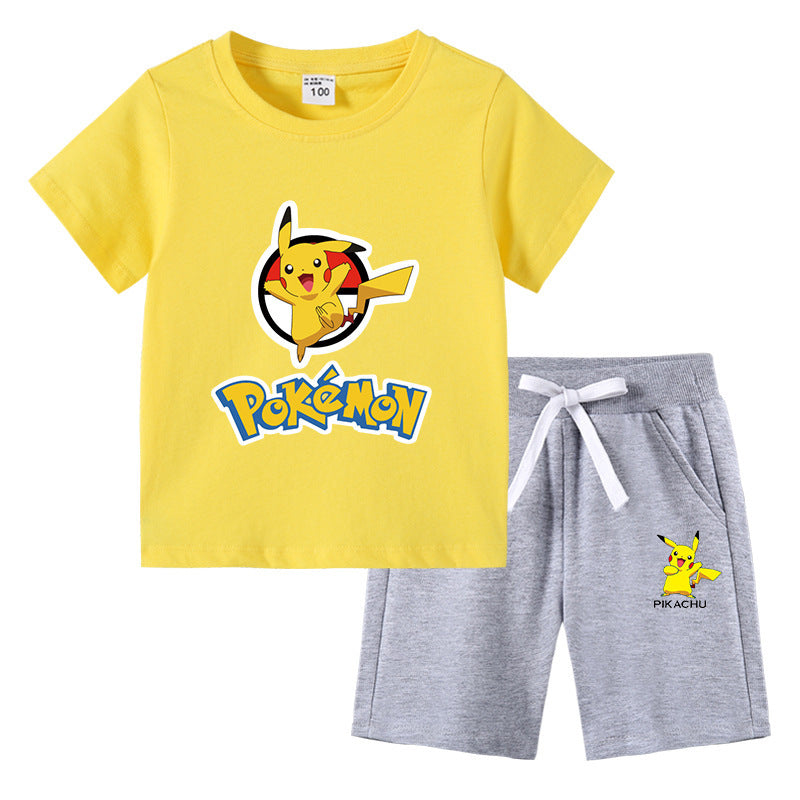 Children Pokemon Pikachu Tshirts & Shorts Cotton Short Sleeve Shorts Two Pieces Neutral
