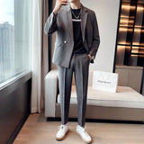 Double Brewed Seersucker Suit Spring Men Leisure Suit