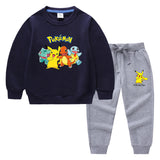 Children Pokemon Pikachu Hoodie & Pant Set Pure Color Cotton Quality Sweatshirt Set Trousers
