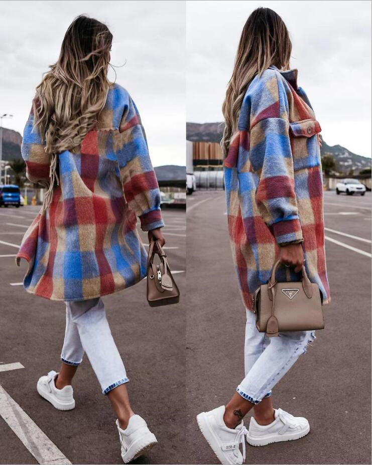 Beth Dutton Outfits Autumn and Winter Women's Checked Woolen Coat Coat