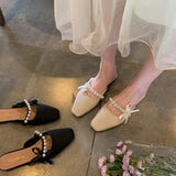 Nude Pumps Block Heel Bow Sandals