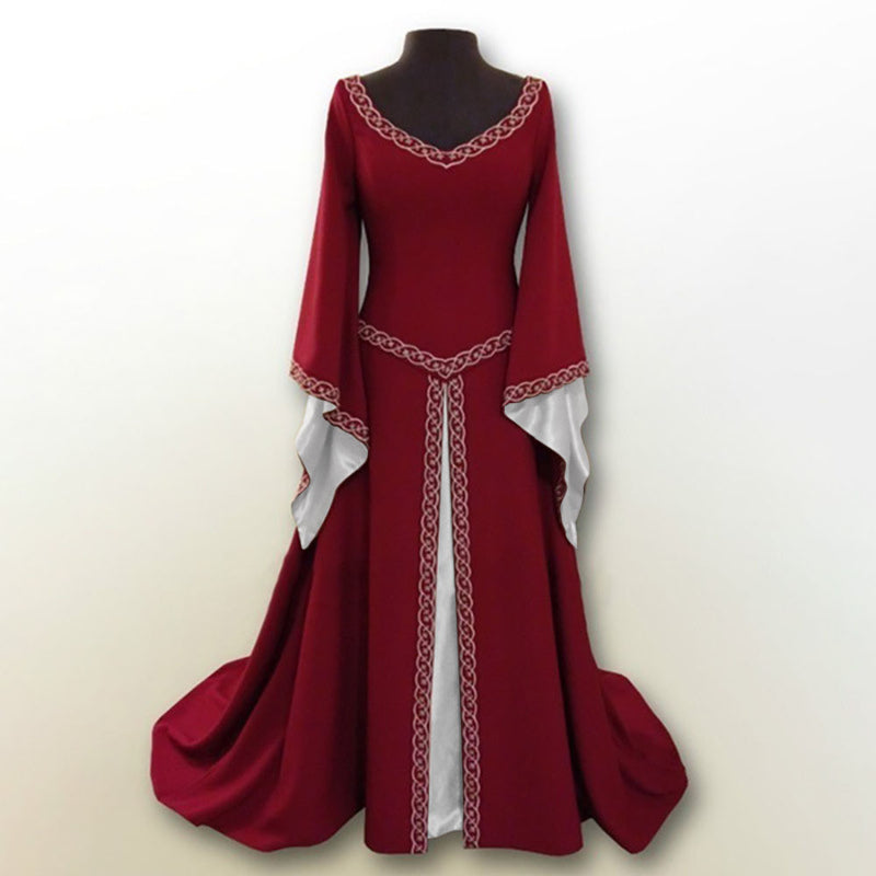 Vintage Empire Waist Dress Medieval Women's Halloween V-neck Slim Dress