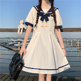 Gothic Lolita Harajuku Style Clothing College Style Sailor Collar Contrast Color Double Breasted Dress for Women