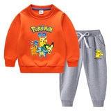 Children Pokemon Pikachu Hoodie & Pant Set Fleece Lined Padded Warm Keeping Winter Clothes Sweatershirt Suit