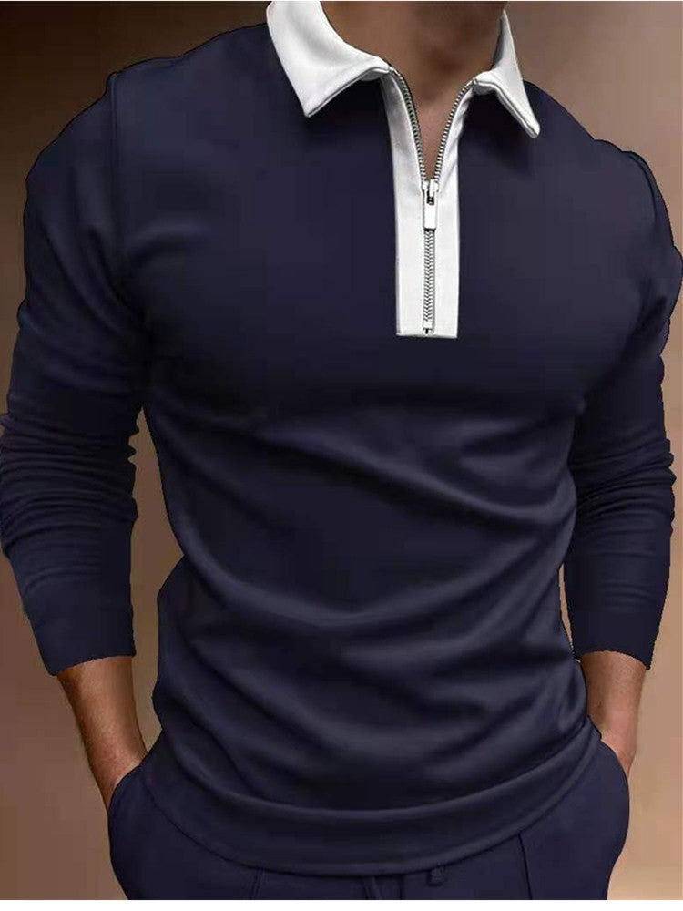 Polo Shirts Autumn Men's Zipper Stitching T-shirt Long Sleeve