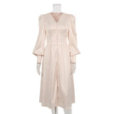 Vintage Empire Waist Dress Women's Spring Clothing Long Dress V-neck Retro Dress for Women